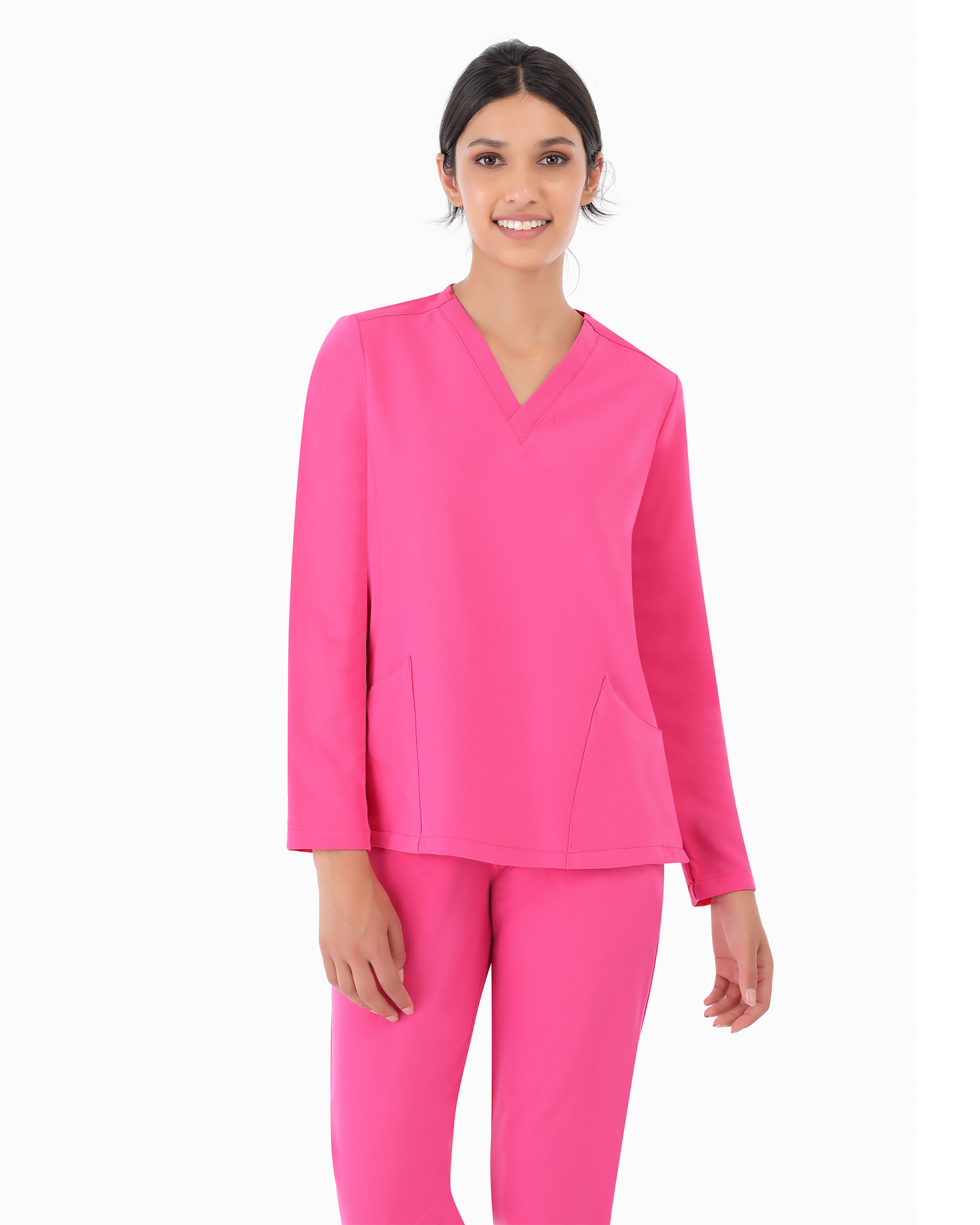 M&M SCRUBS Women's Under Scrub Tee Crew Neck Long Sleeve T-Shirt 3 - Pack  (Hot Pink, Large)